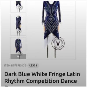 Dark Blue White Fringe Latin Rhythm Competition Dress
